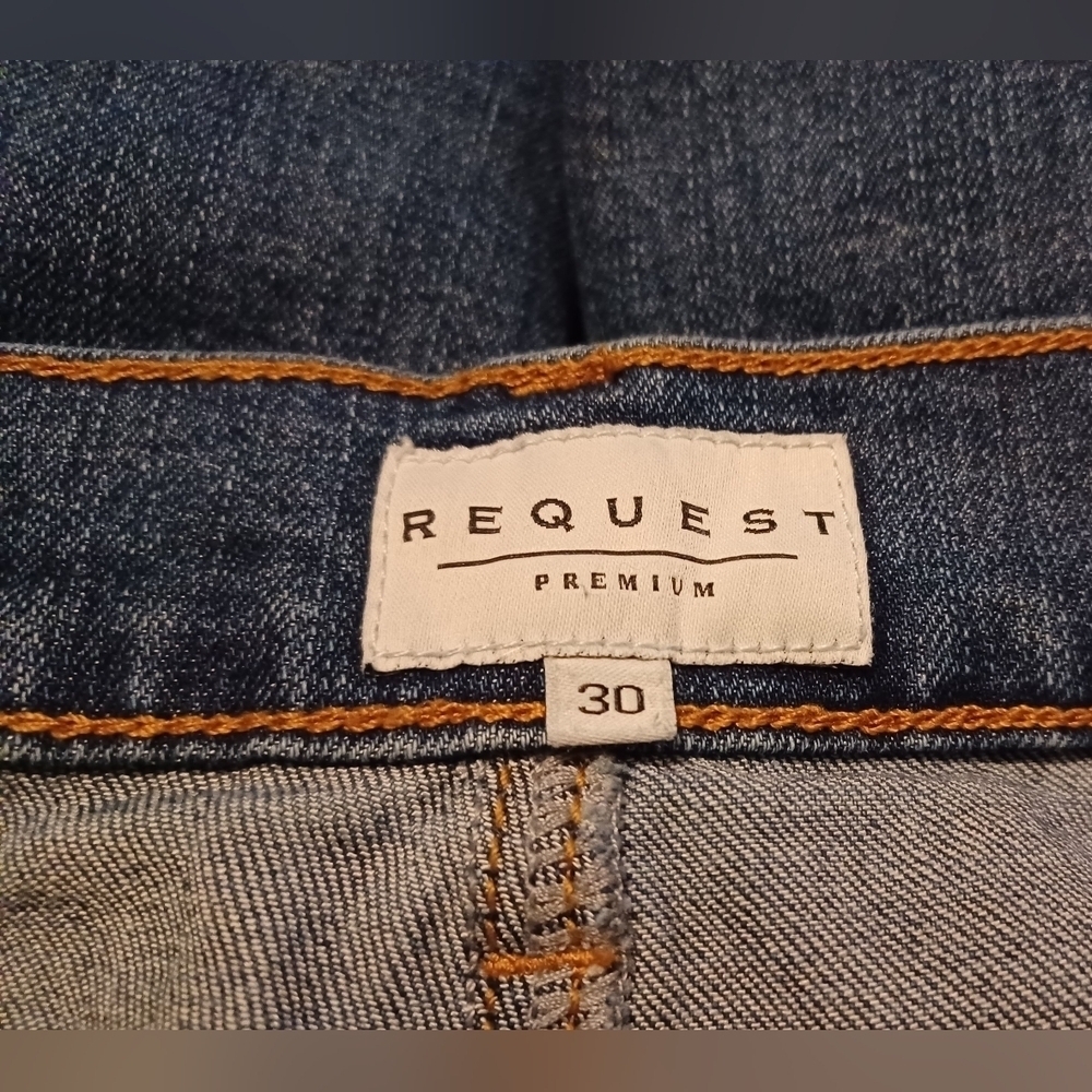 Request Premium Blue Denim Jeans Slim Straight Men Size Tag 30 - Picture 7 of 7